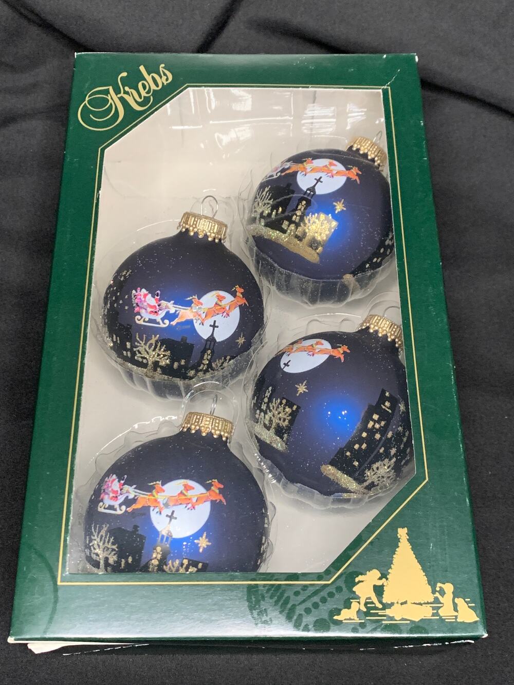 Christmas by Krebs Night Before Christmas Glass Ornaments Navy Blue Set of 4